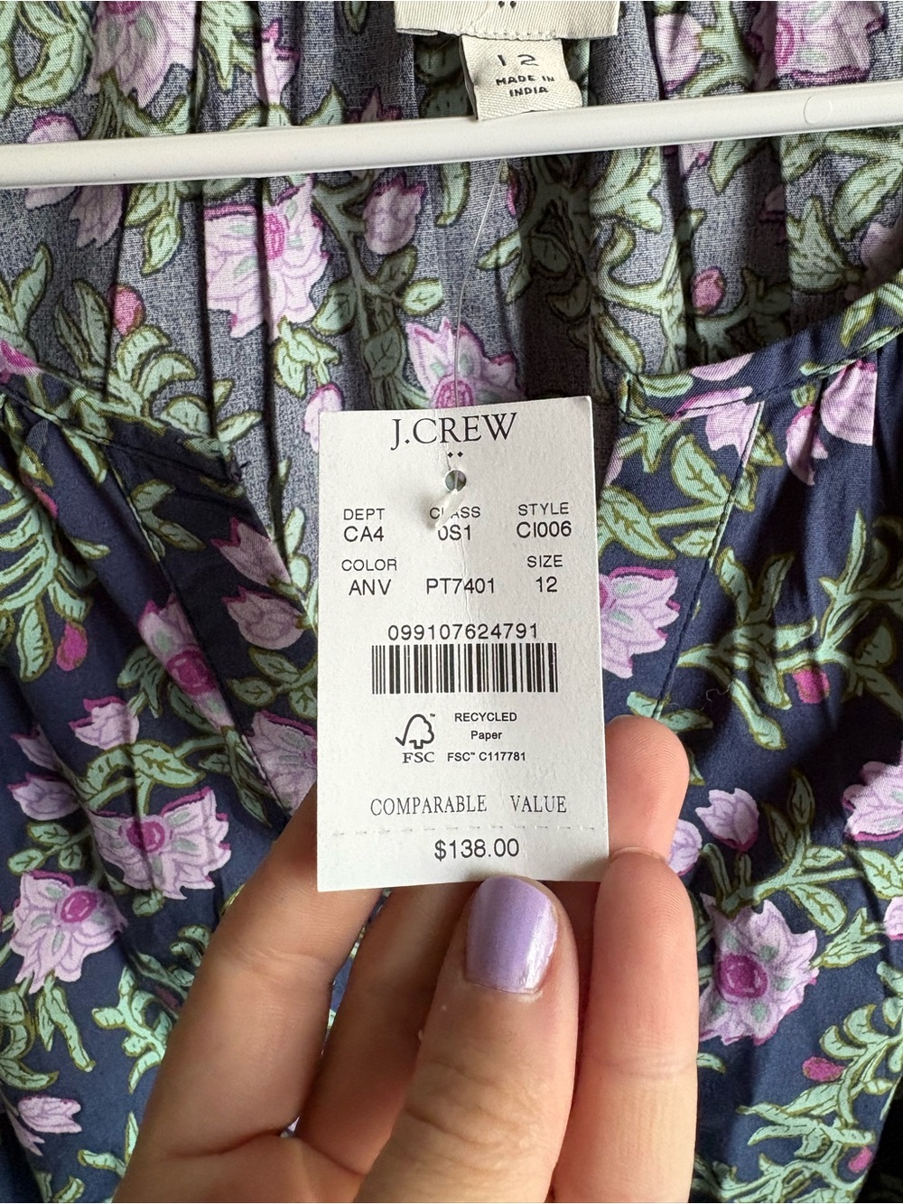J. Crew Navy Floral Tie-Waist Midi Dress - Picture 3 of 5